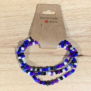 Handmade Beaded Bracelet Women OS Blue Purple Black White Stretch Stackable Set